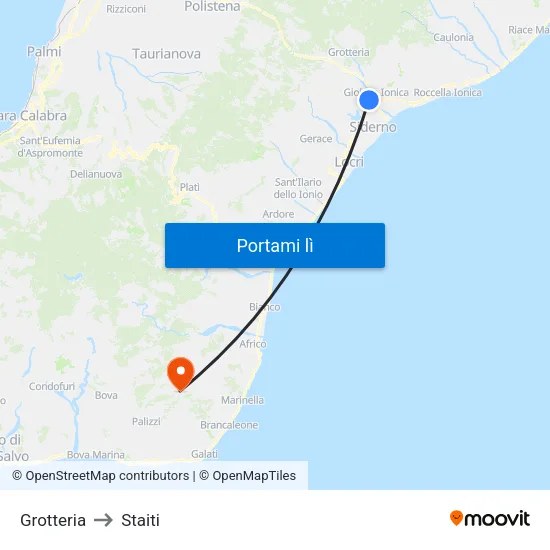 Grotteria to Staiti map
