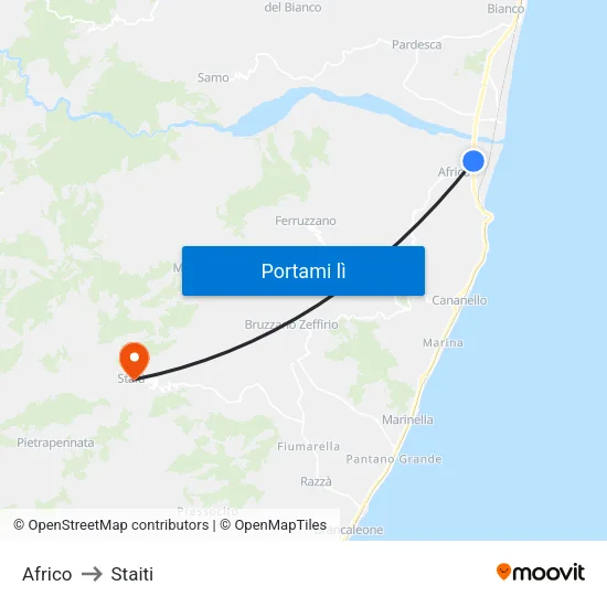Africo to Staiti map