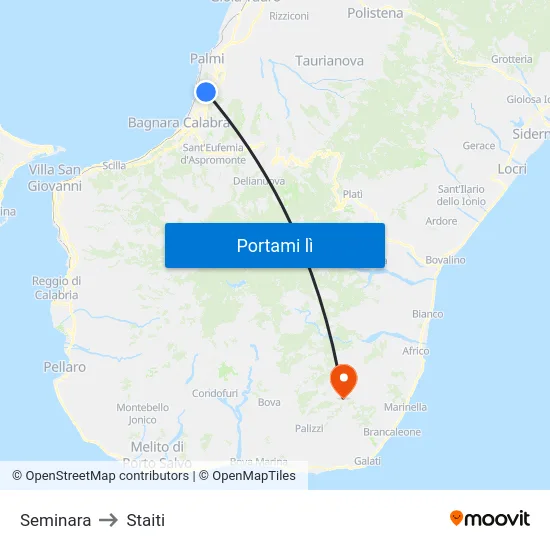 Seminara to Staiti map
