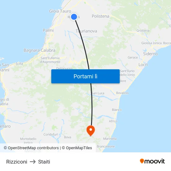 Rizziconi to Staiti map
