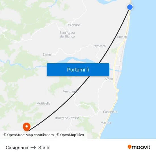 Casignana to Staiti map
