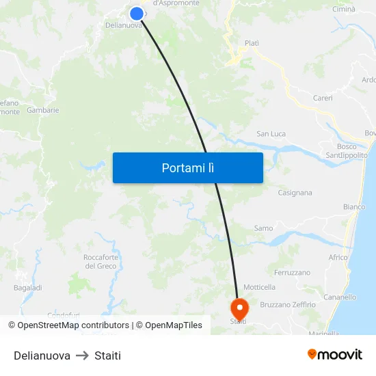 Delianuova to Staiti map