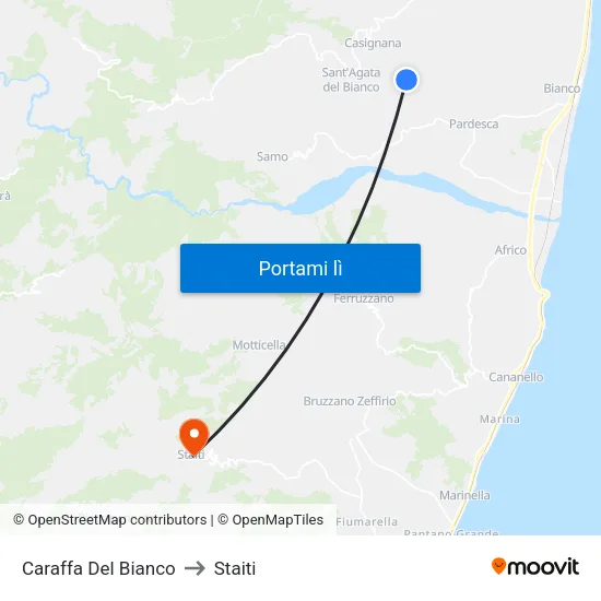 Caraffa Del Bianco to Staiti map