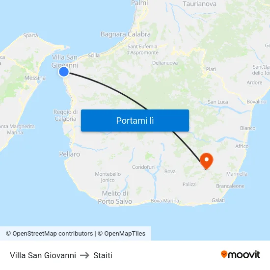 Villa San Giovanni to Staiti map