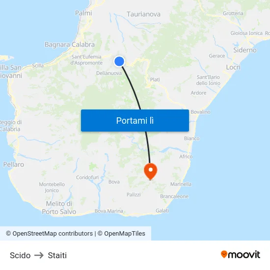 Scido to Staiti map