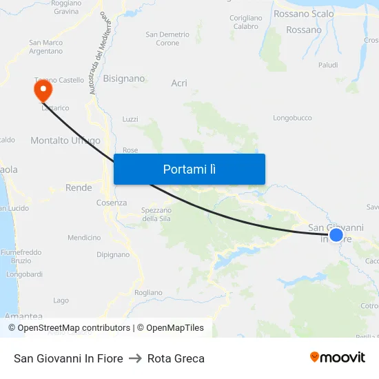 San Giovanni In Fiore to Rota Greca map