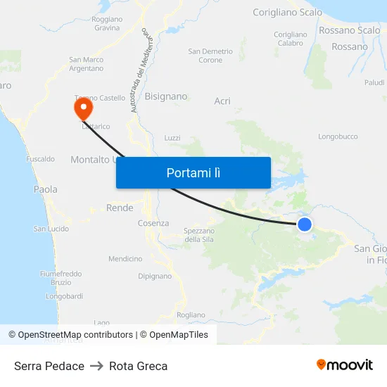 Serra Pedace to Rota Greca map