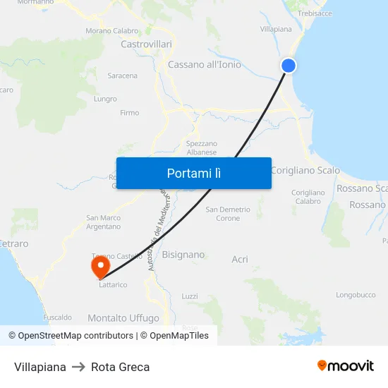 Villapiana to Rota Greca map