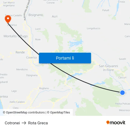Cotronei to Rota Greca map