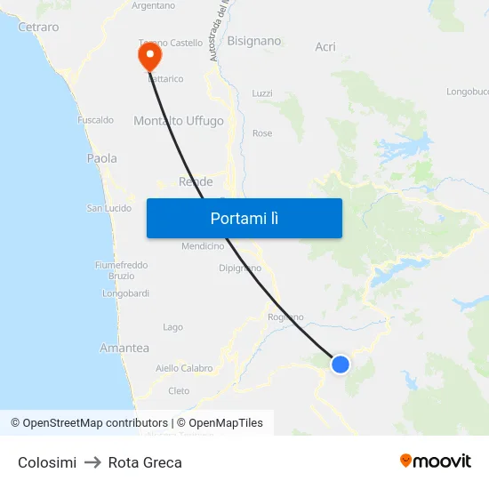 Colosimi to Rota Greca map