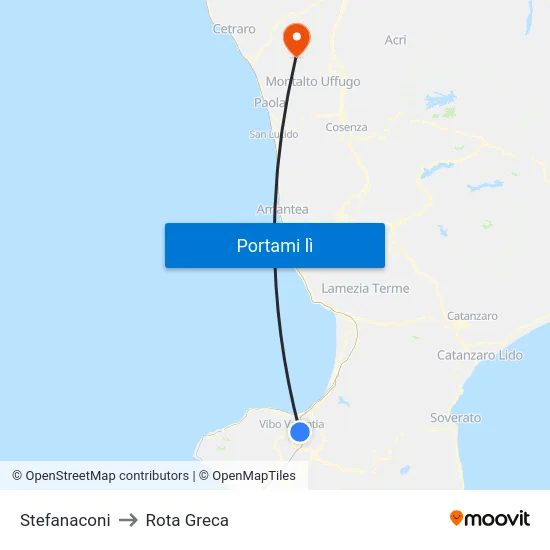 Stefanaconi to Rota Greca map