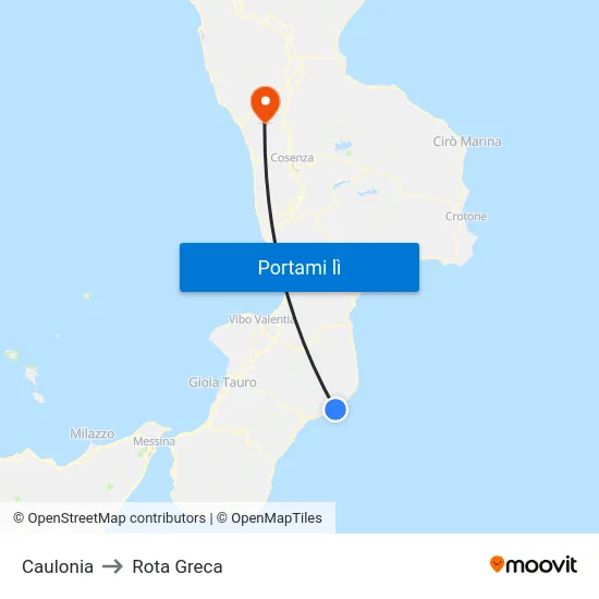 Caulonia to Rota Greca map
