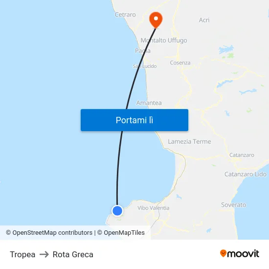 Tropea to Rota Greca map