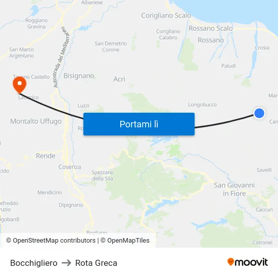 Bocchigliero to Rota Greca map