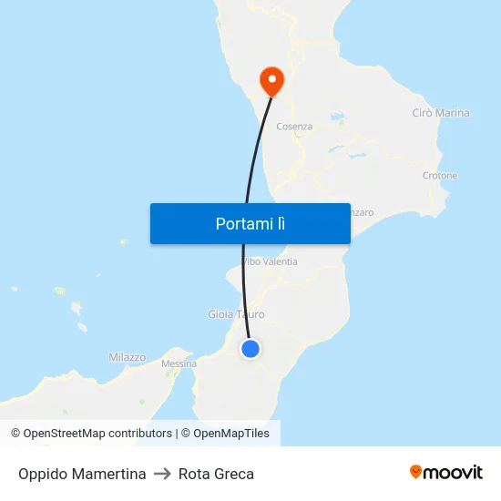 Oppido Mamertina to Rota Greca map