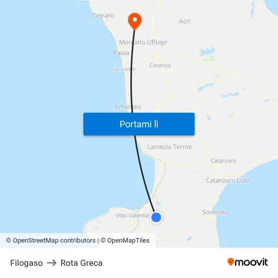 Filogaso to Rota Greca map