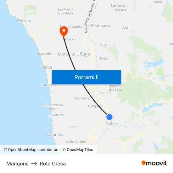 Mangone to Rota Greca map