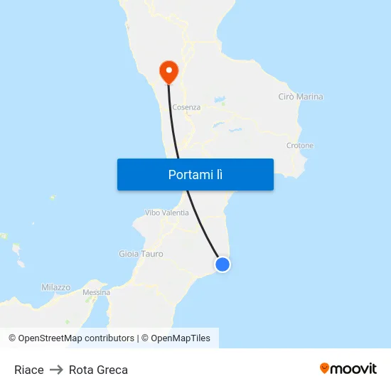 Riace to Rota Greca map