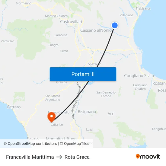 Francavilla Marittima to Rota Greca map
