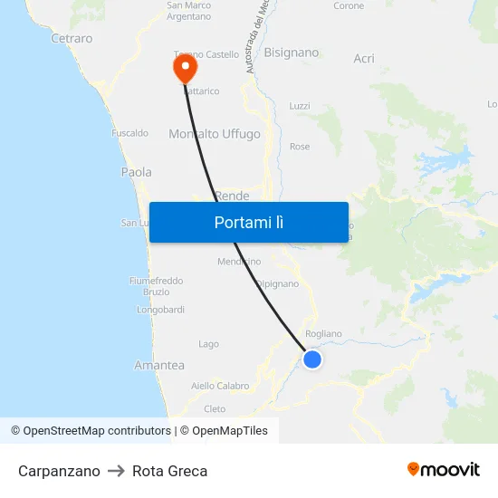 Carpanzano to Rota Greca map