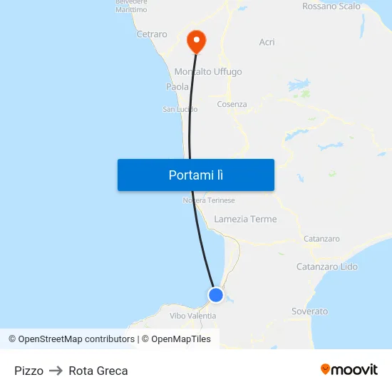 Pizzo to Rota Greca map