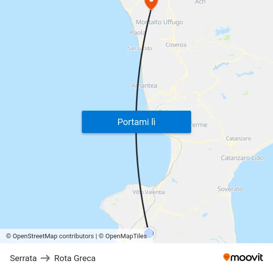 Serrata to Rota Greca map