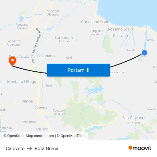 Caloveto to Rota Greca map