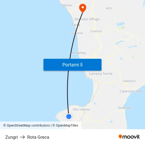 Zungri to Rota Greca map