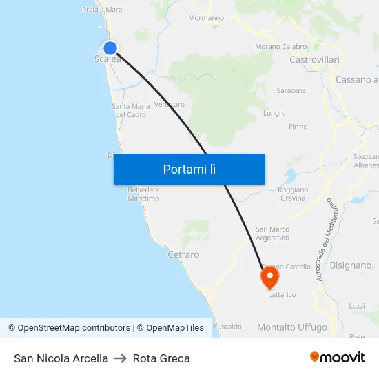 San Nicola Arcella to Rota Greca map
