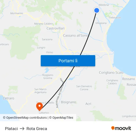 Plataci to Rota Greca map