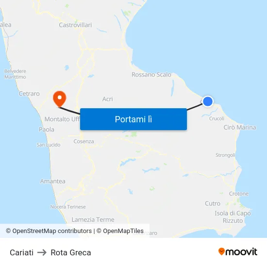 Cariati to Rota Greca map