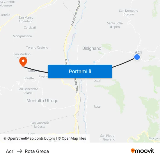Acri to Rota Greca map