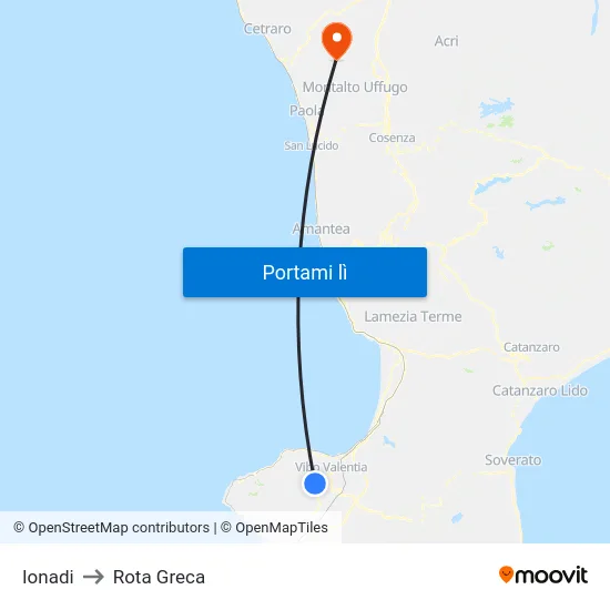 Ionadi to Rota Greca map