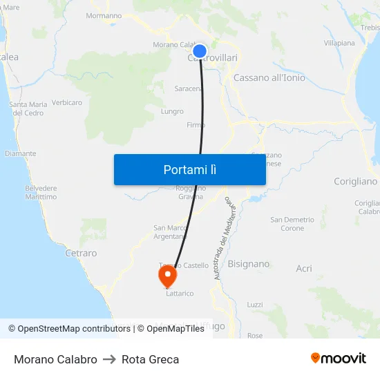 Morano Calabro to Rota Greca map