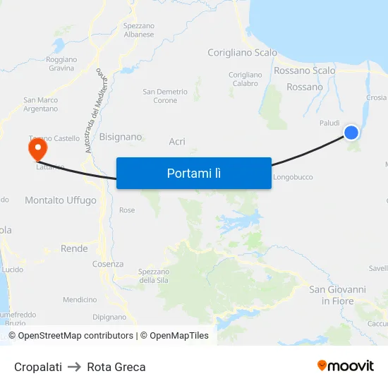 Cropalati to Rota Greca map