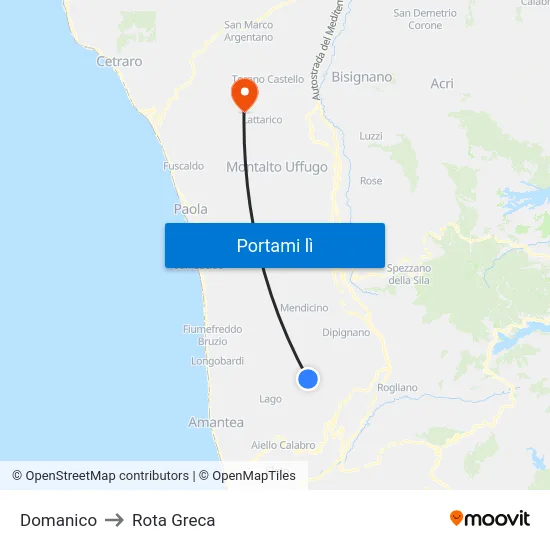 Domanico to Rota Greca map