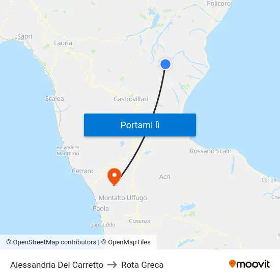 Alessandria Del Carretto to Rota Greca map