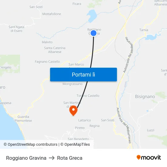 Roggiano Gravina to Rota Greca map