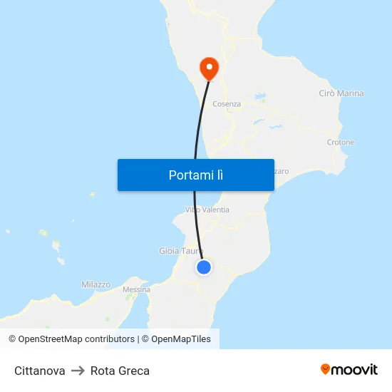 Cittanova to Rota Greca map