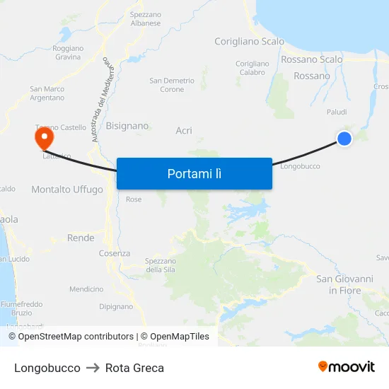Longobucco to Rota Greca map
