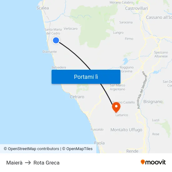 Maierà to Rota Greca map