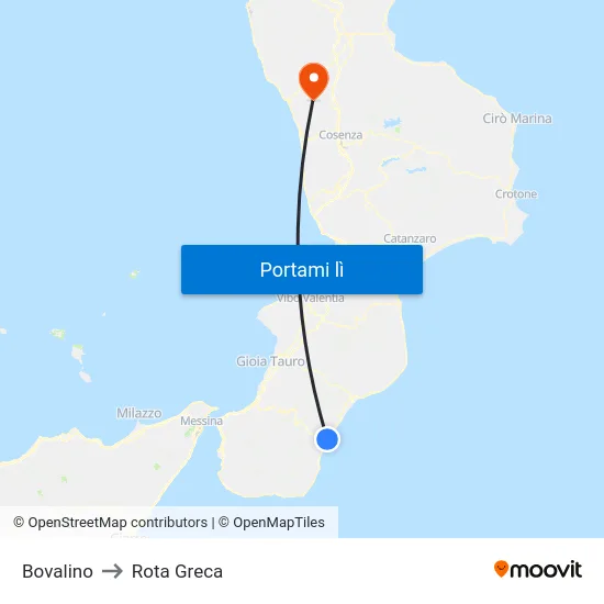Bovalino to Rota Greca map