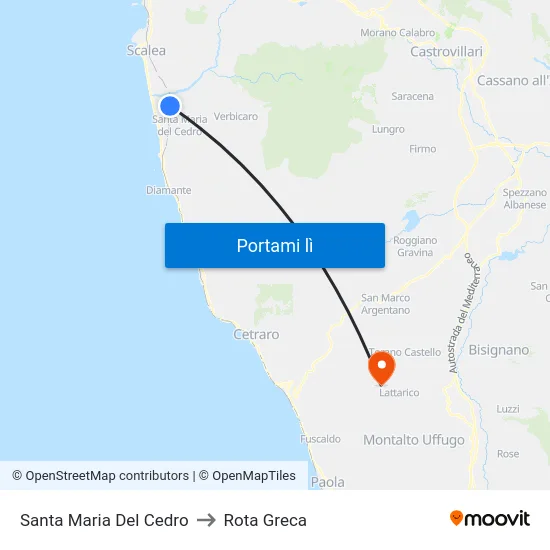 Santa Maria Del Cedro to Rota Greca map