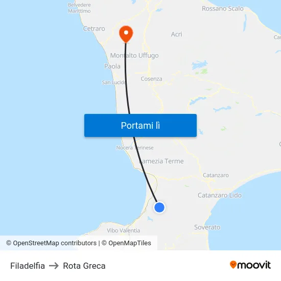 Filadelfia to Rota Greca map