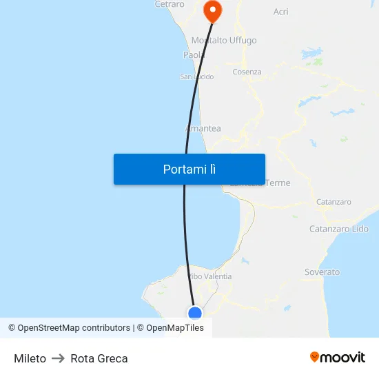Mileto to Rota Greca map