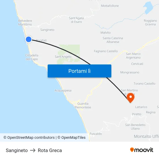 Sangineto to Rota Greca map