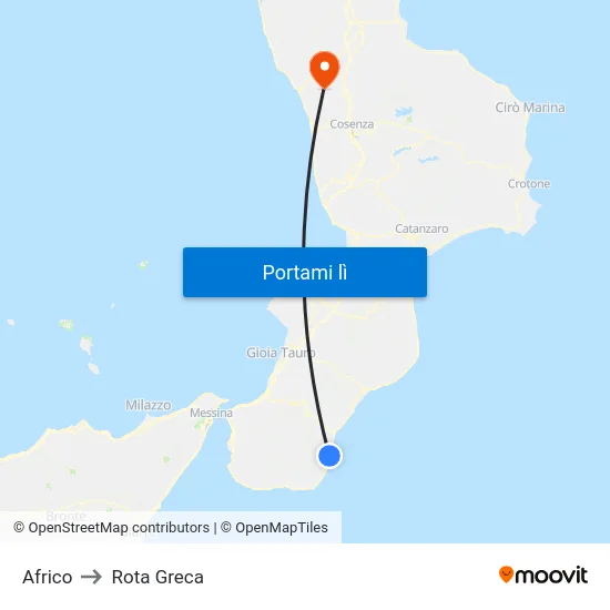 Africo to Rota Greca map