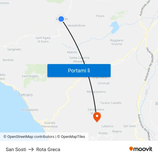 San Sosti to Rota Greca map