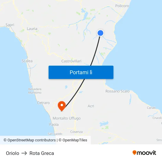 Oriolo to Rota Greca map