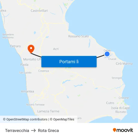 Terravecchia to Rota Greca map